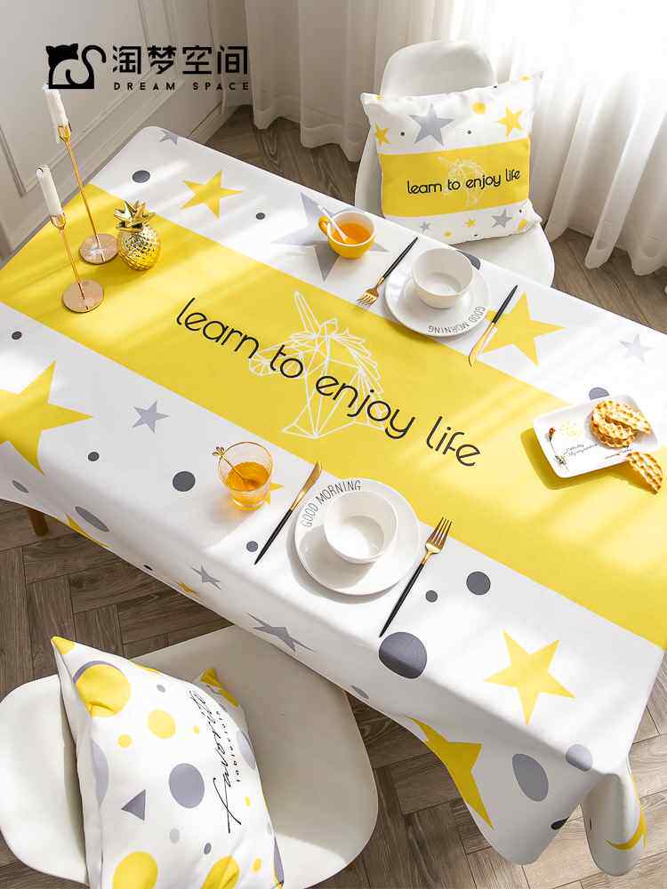 Nordic modern minimalist cotton linen fabric waterproof and oil free tea table cloth Home rectangular table cloth