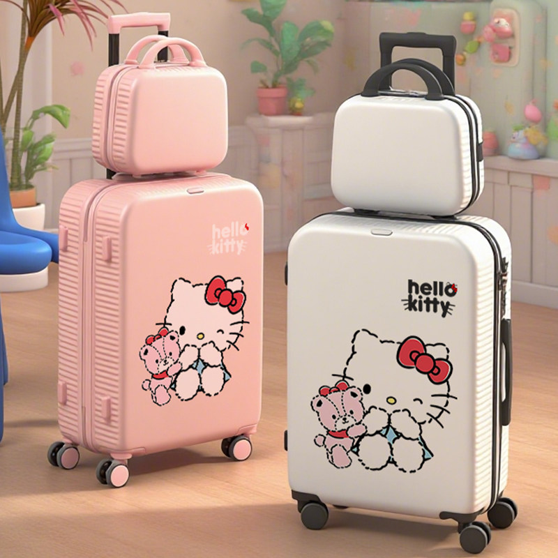 20-inch carry-on suitcase with graffiti Hello Kitty design, cute combination lock, high-value mother-daughter set, thick and explosion-proof travel suitcase