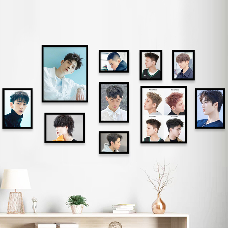 Self-Adhesive 3D Photo Frame for Hair Salon, Men's Hairstyle Decorative Painting, Nail-Free Photo Wall Frame, Background Wall