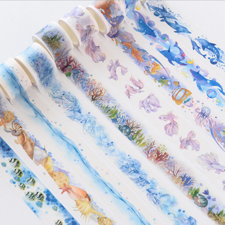 New Blue Ocean Series Hand-Tearable Washi Tape for Scrapbooks, Journals, and Diary Decoration Materials