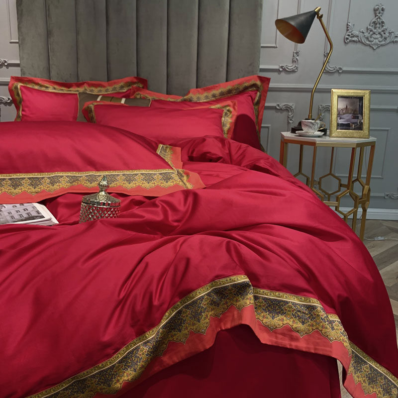 Light Extravaganza Hotel Wind 140 Long Suede Cotton Four Pieces High End Pure Cotton Linen Quilt Cover All-cotton European Style Bedding 4