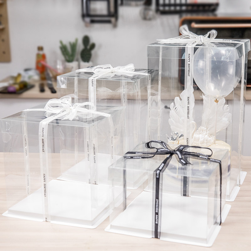 Full Transparent Birthday Cake Box 4 6 8 10 12 Inch Double Layer Square Custom Home Packaging Box