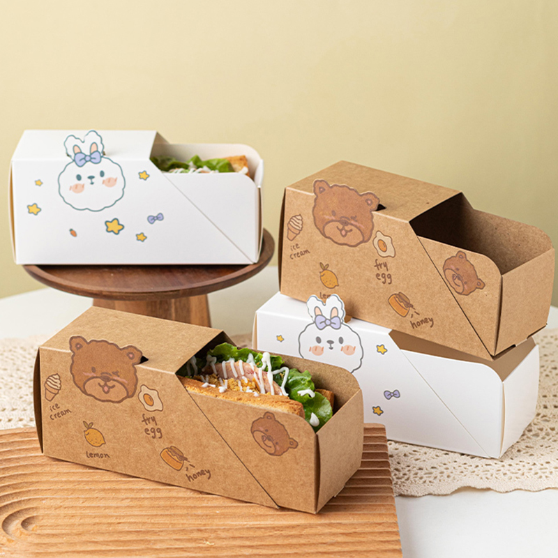 Sandwich Packaging Box Lunchbox Food Grade Three Wenzhi Packaging Paper Box Snack Breakfast Packed Drawer Box