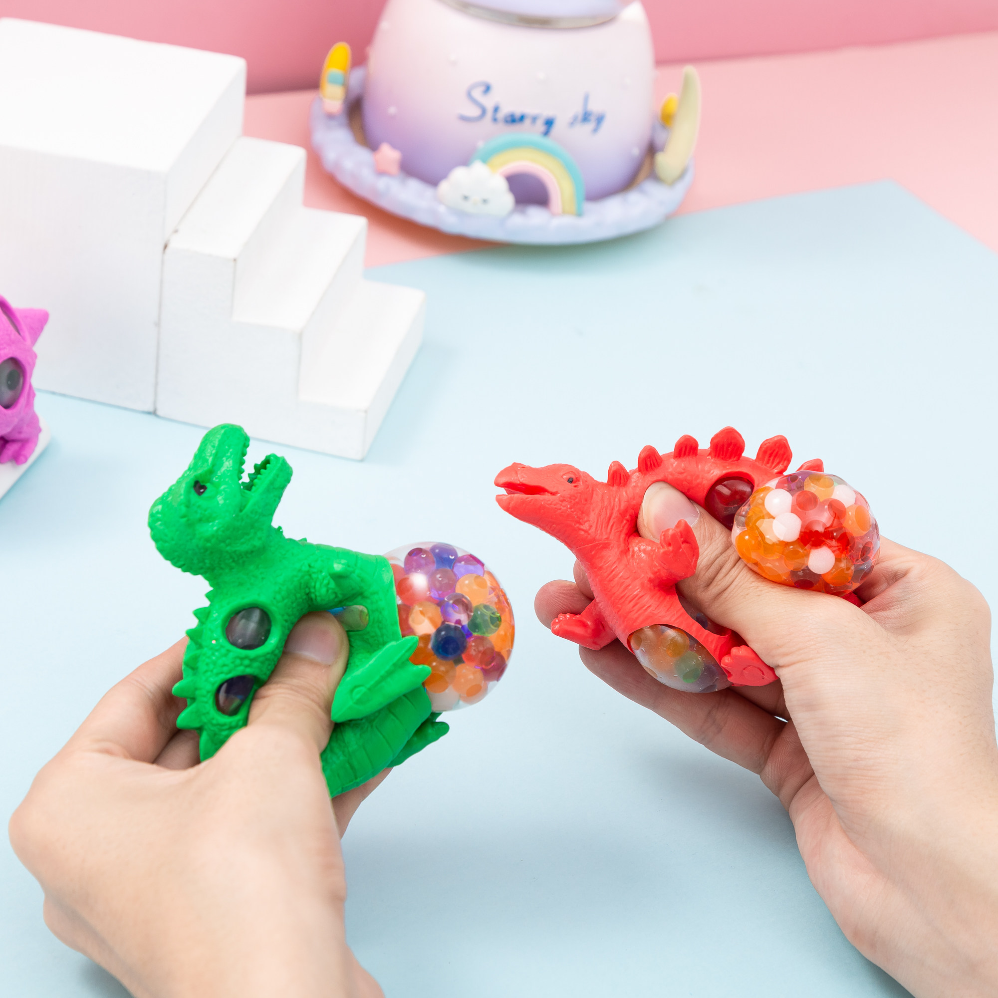 Toy Decompression Ball Dinosaur Seven Colorful Beads Quirky Creative Ball Decompression Knead to Vent Grape Children Presents
