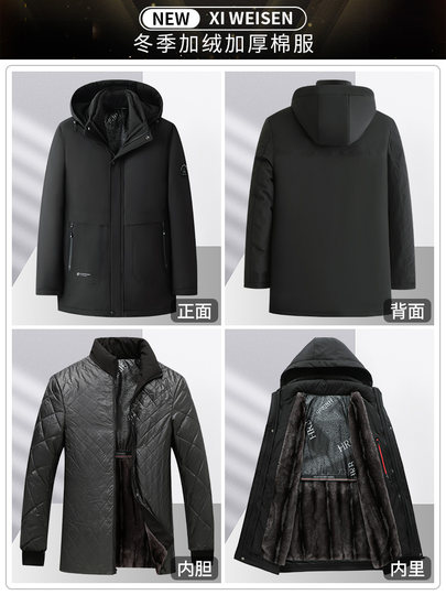 Dad's Winter Coat, Cotton-Padded Jacket for Middle-Aged Men, Fleece-Lined and Thickened, Grandpa's Winter Loose-Fitting Cotton-Padded Jacket for Middle-Aged and Elderly People