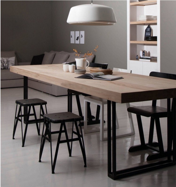 Nordic creative solid wood office conference table simple modern iron desk workbench rectangular dining table and chair combination