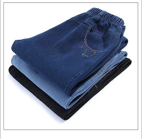 Джинсы, осенние штаны для матери, для среднего возраста, свободный крой