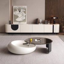 Nordic light luxury glass coffee table TV cabinet living room home simple modern small apartment 2024 new round table cabinet