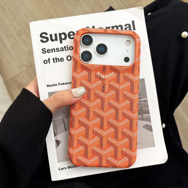 Luxurious Orange Goyard Leather Phone Case Suitable for Apple 17 Pro Max, Goya iPhone 16 Pro Max Protective Case, 15 Pro Max Stylish 14 Pro Unisex Trendy 13 Anti-Drop 17E Protection Luxurious Orange Goyard Leather Phone Case Suitable for Apple 17 Pro Max, Goya iPhone 16 Pro Max Protective Case, 15 Pro Max Stylish 14 Pro Unisex Trendy 13 Anti-Drop 17E Protection