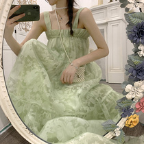 Early spring chic French Platycodon grandiflorum first love little son princess fairy dress green sling dress children summer