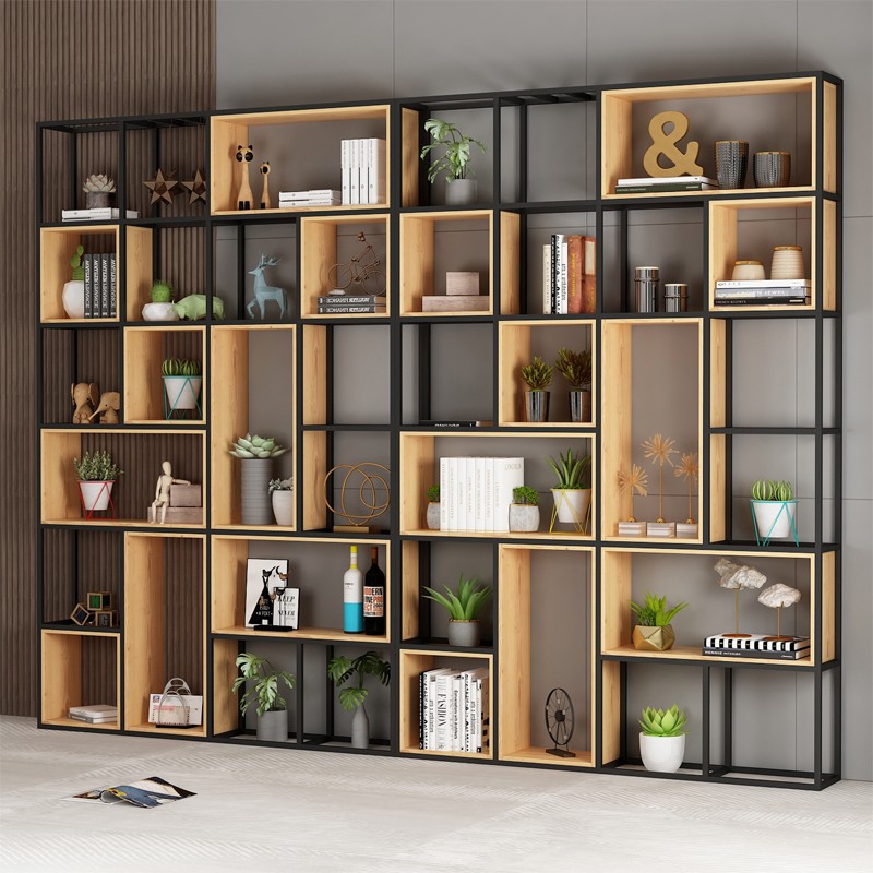 American Shelf Office Partition Show Ground Floor Multilayer Bookshelves Living-room Solid Wood Screen Iron Art Containing Shelf-Taobao