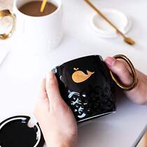 Japanese cup good-looking Japanese new couple cup Couple double ceramic mug with lid spoon high face value