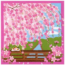 Made in Japan the dream diary of the three-haired cat Minato Kofuroshiki cherry blossom viewing in April handkerchief hanging painting over 100