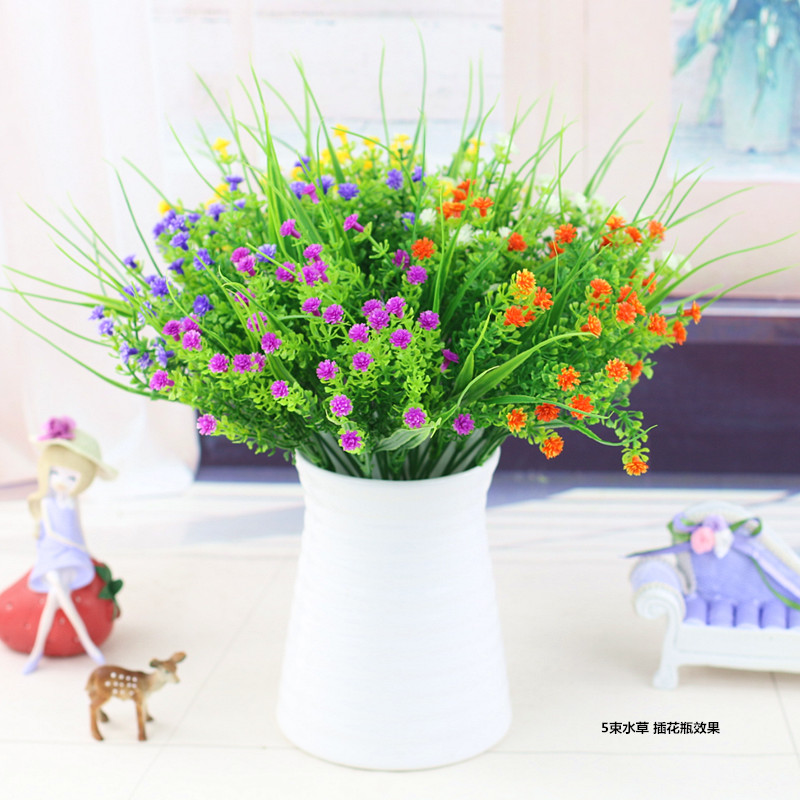 水草假花仿真綠色植物假牆植物小草花塑料花柵欄花槽隔斷插花花綠草