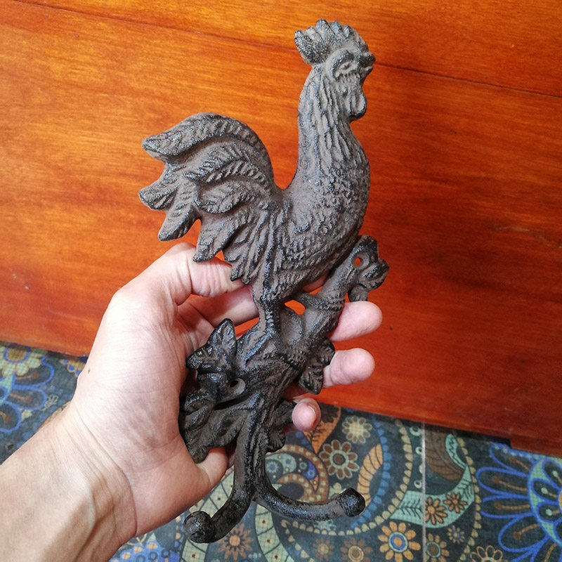 Cast Iron Large Rooster Double Hook Decoration Hook Retro Iron Rooster Clothing Cap Hook Wall Wall-mounted Nostalgic Animal Clothes Hang