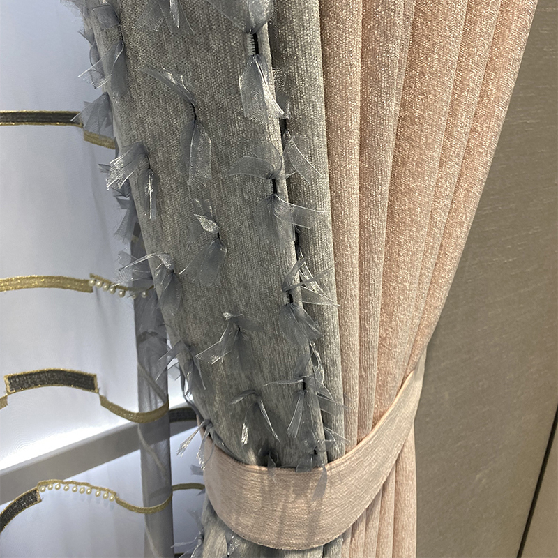 Chenille Seamless Splicing Thickeneded Modern Bedroom Living Room 2022 Popular New Blackout and Heat Insulation Pink and Blue Curtains