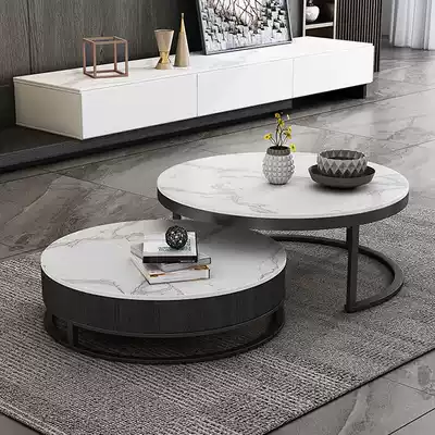 Rock plate round coffee table Italian household small apartment modern simple Nordic retractable marble TV cabinet combination