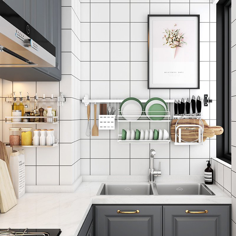 Kitchen Supplies Shelf Perforated Stainless Steel Tool Holder Containing shelf Multi-functional window hanger Bowl Rack Drain rack