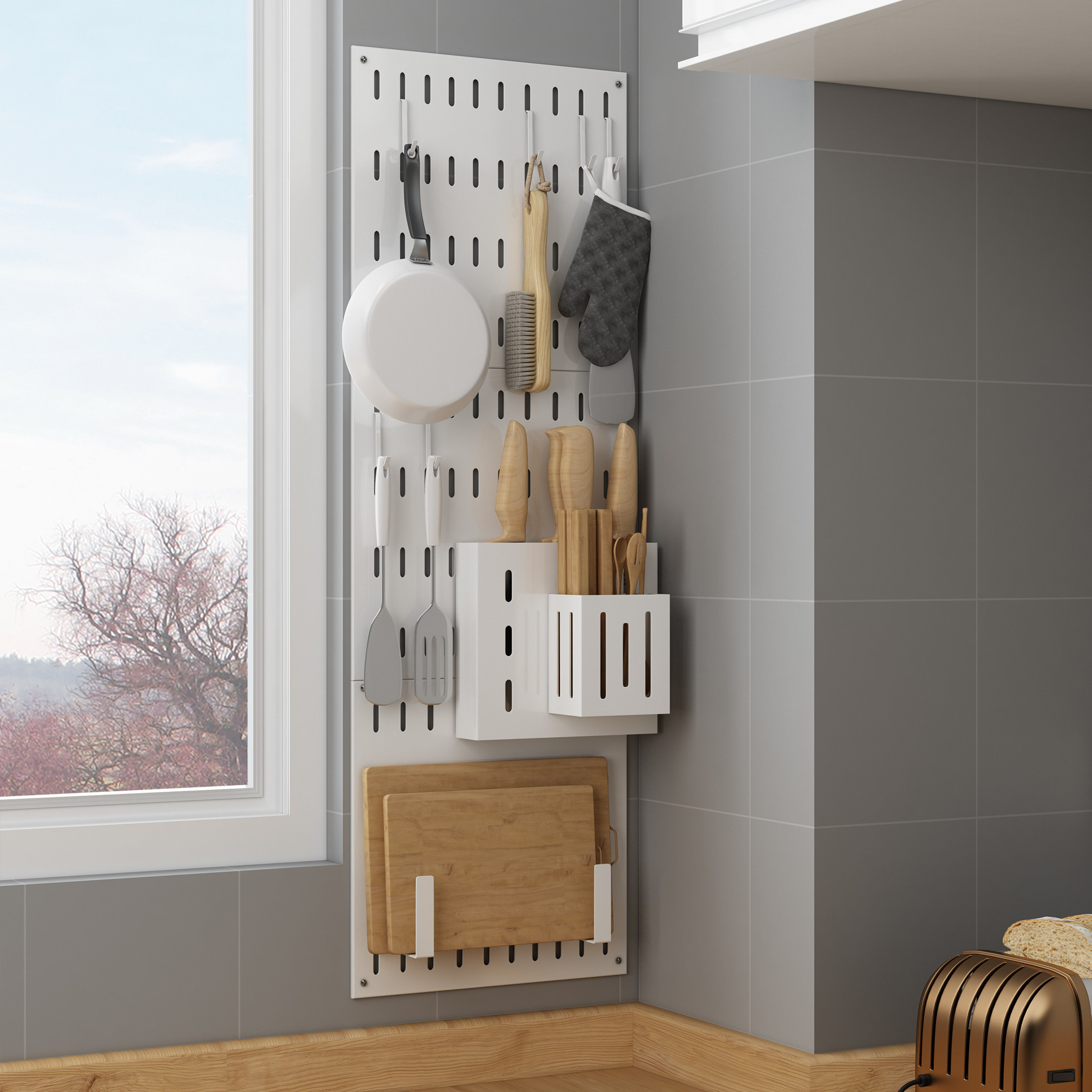 Kitchen Wall Shelf Wall-mounted Provincial Space Dongle Board Supplies Containing Drain Rack Bowls Rack Dishes Rack Seasoned Jar Racks