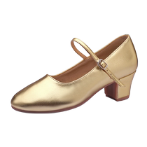 Uighur dance shoes gold heels Xinjiang dance shoes ethnic medium high heels modern dance shoes low heels gold dance shoes