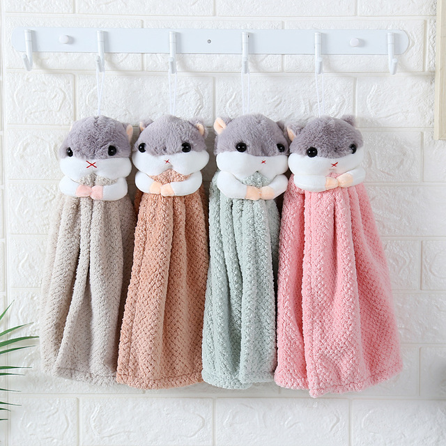 Cartoon hand towel can be hung thick coral velvet water-absorbing quick-drying small towel does not lose hair kitchen cleaning towel household