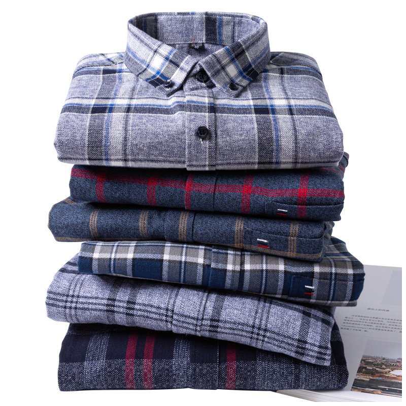 Middle Aged Dad Loaded Man Long Sleeve Pure Cotton Plaid Shirt Spring Loose Mill Sweater Shirt With Overweight for overweight