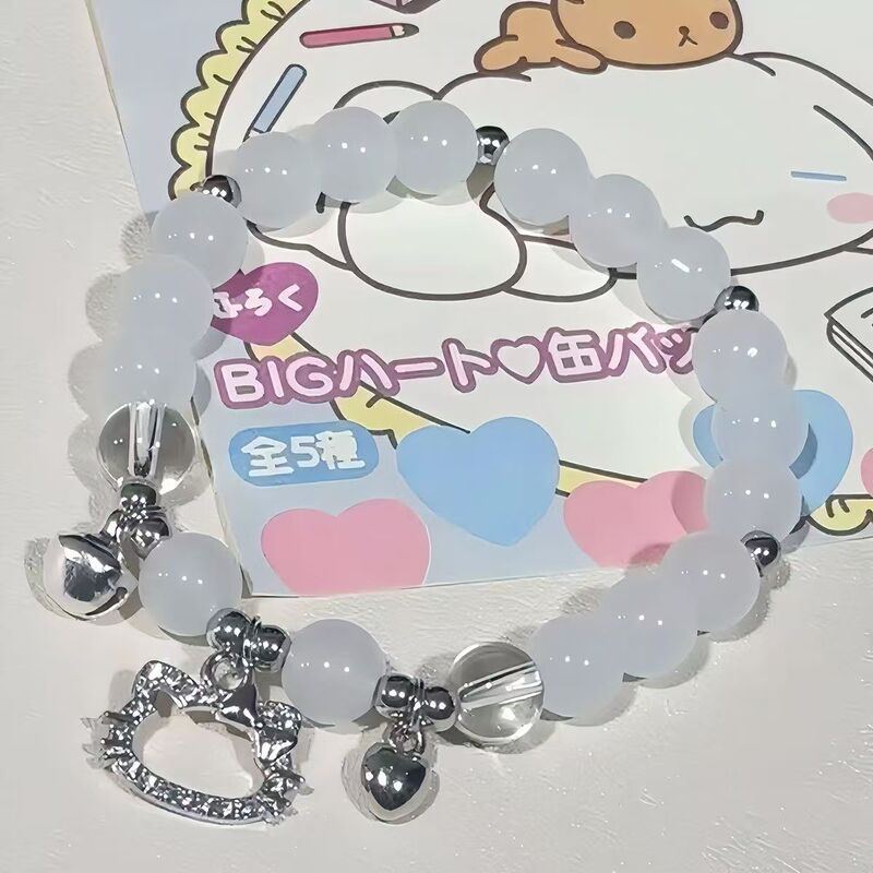 Clear White Beaded Bracelet Pendant DIY Bracelet for Women Heart Pendant Silver Accessories Fashion Bracelet Jewelry