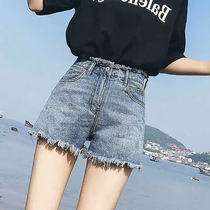 Korea high waist light blue shorts womens summer 2021 new large size fat mm loose thin flash black wide leg hot pants