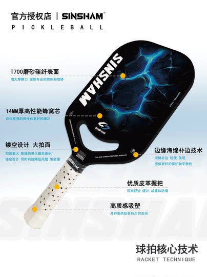 Sinsham Competitive Hot-Pressed One-Piece T700 Carbon Fiber Hollow Sponge Core Frosted Pickleball Racket