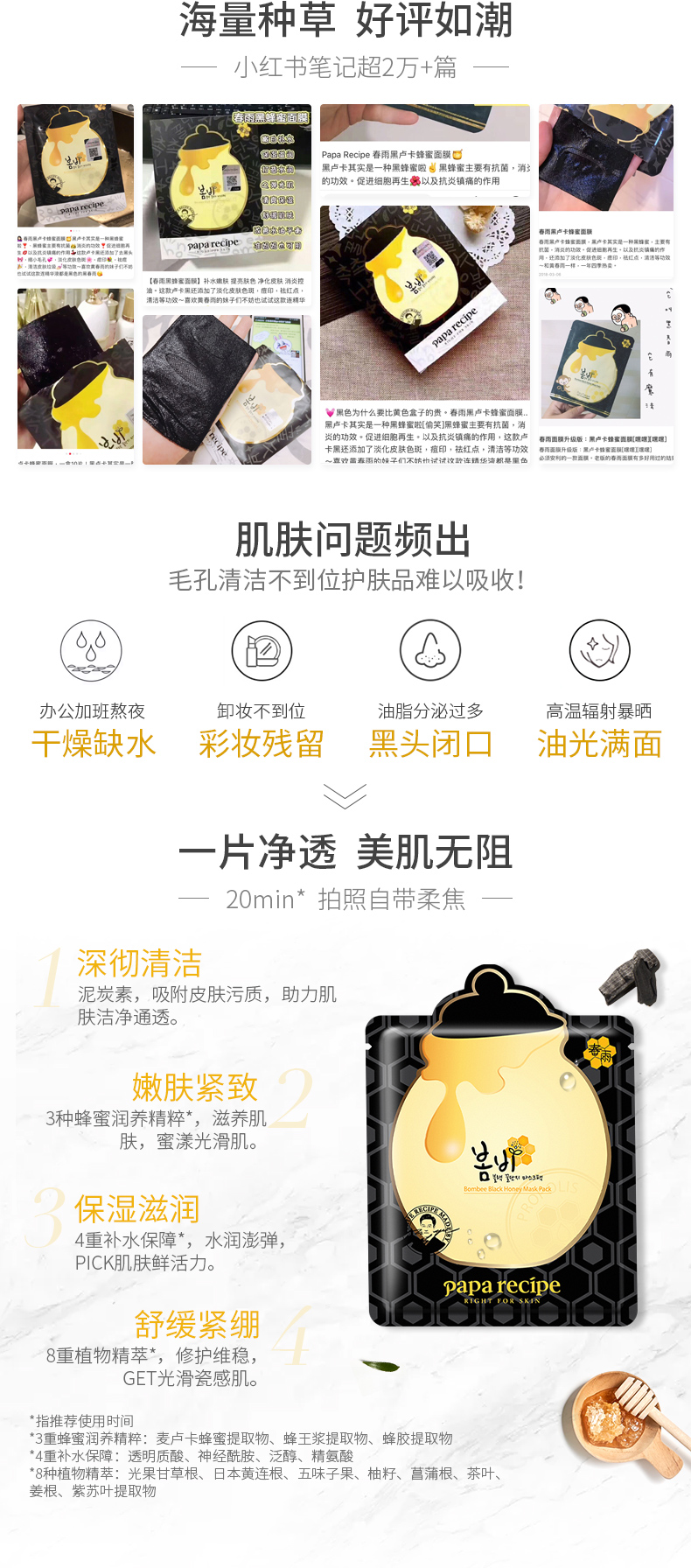 韩国原产 papa recipe 春雨 黑卢卡蜂蜜面膜 10片 图3