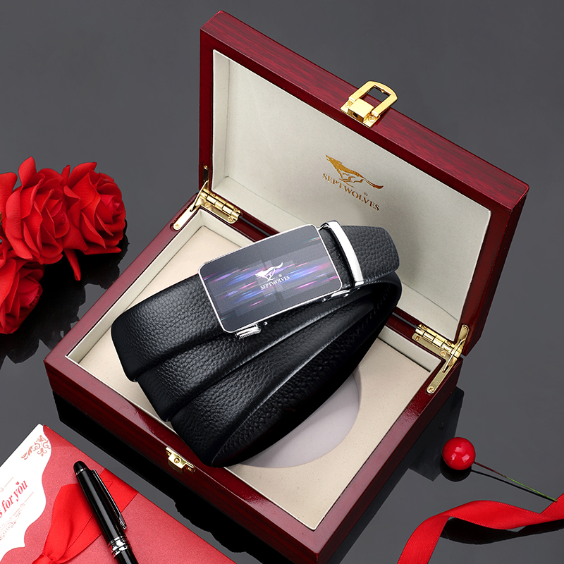 Seven Wolves Leather Strap Upscale Gift Boxed Men's Belt Genuine Leather Middle-aged Lengthened Pants With Head Layer Cow Leather