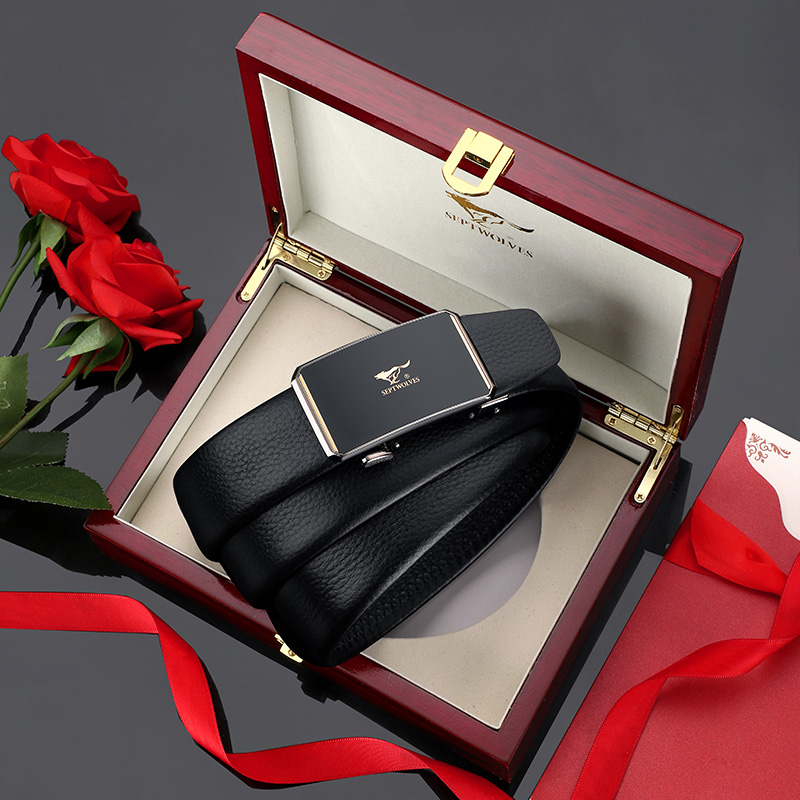 Seven Wolves Leather Belts Men's Automatic Buckle Genuine Leather Bull Leather Tide Belt Business Casual Youth Pants With Nameplate