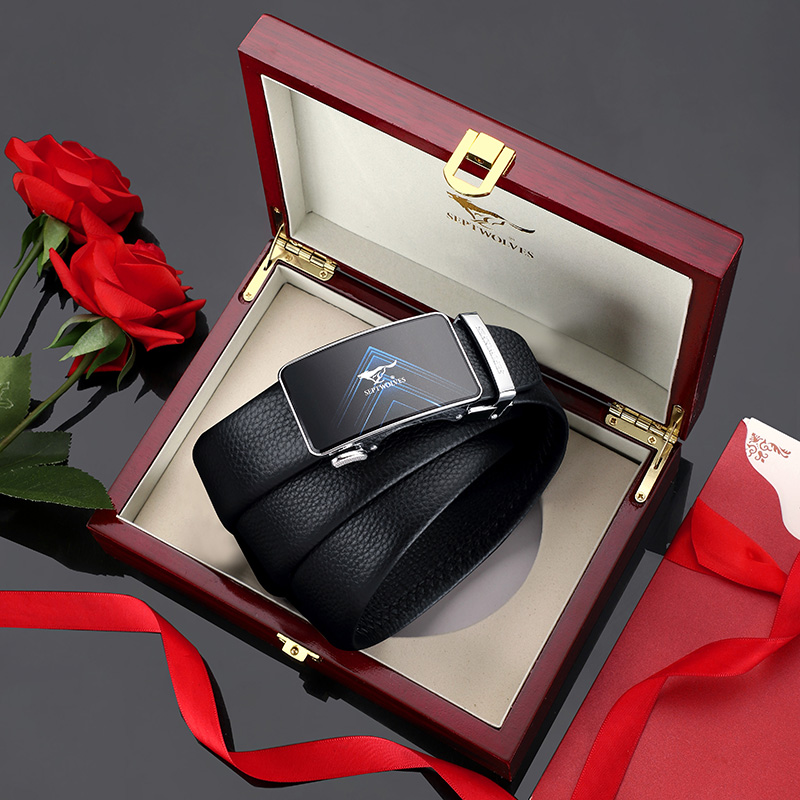 Seven Wolves Men's Belt Automatic Buckle Belt Junior Pure Cowhide Genuine Leather Men's Middle-Aged Dad Gift Box