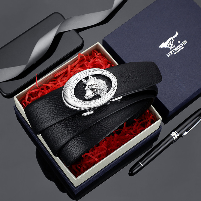 Seven Wolves Men's Belts 2021 New Genuine Leather Pure Automatic Buckle Cow Leather Tide Men's Pants Belt Brand Fashion