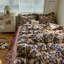 (deer and) earthly rich and expensive flowers ~ retro oil painting sensuo style rose full cotton bed skirt with four pieces of pure cotton quilt cover