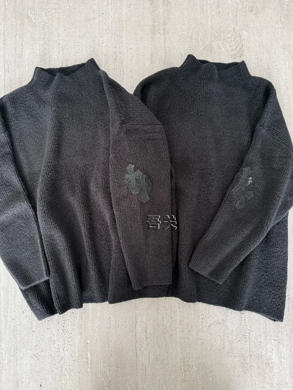 Autumn and Winter Genuine Leather and Horsehair Cross-Decorated Mid-Collar Wool Pullover, Warm and Loose-Fitting Sweater, Unisex