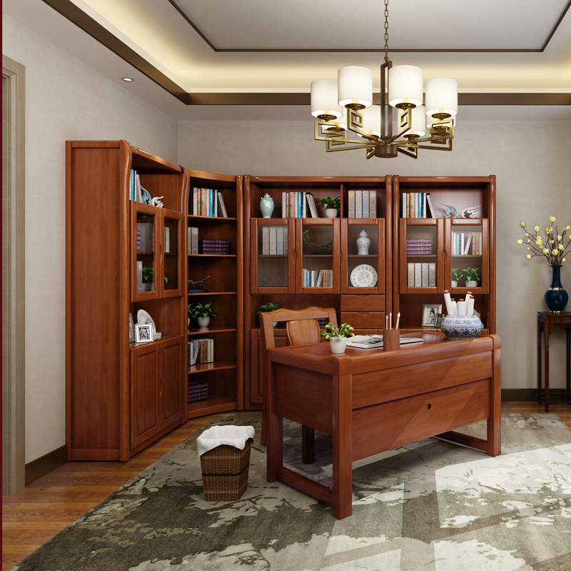 Solid wood bookcase with glass door corner cabinet free combination door bookcase modern Chinese storage bookshelf study furniture