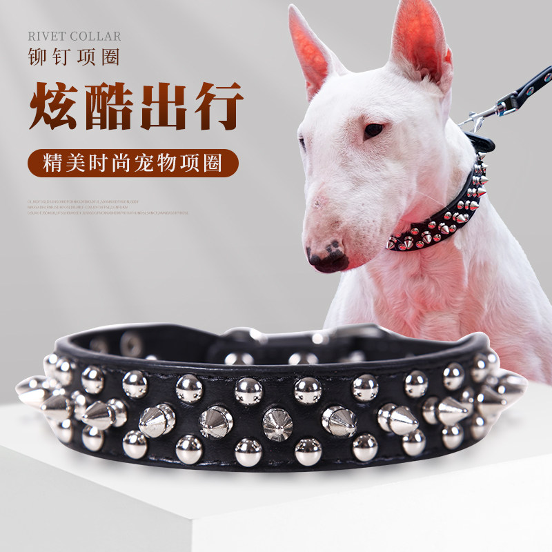 Dog Item Circle Bell Rivet Bullfight Bull anti-bite Bullfight Small Dog Midsize Dog Spiritin Dog Necklace Dog Necklace