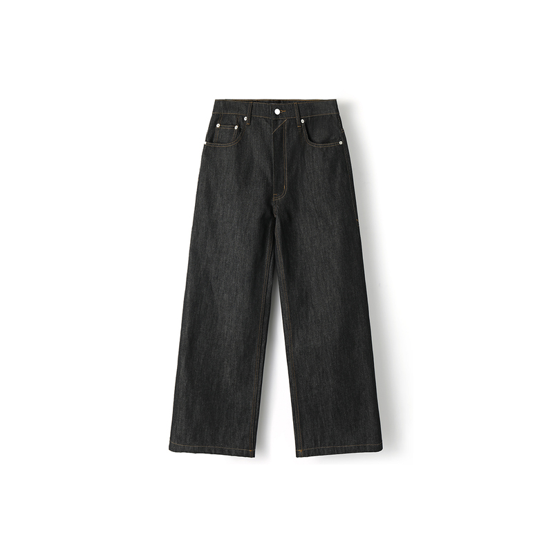 37M｜Raw Denim Raw Denim Jeans, Loose A-Line Fit, Feather Pattern Raw Color Straight-Leg Pants