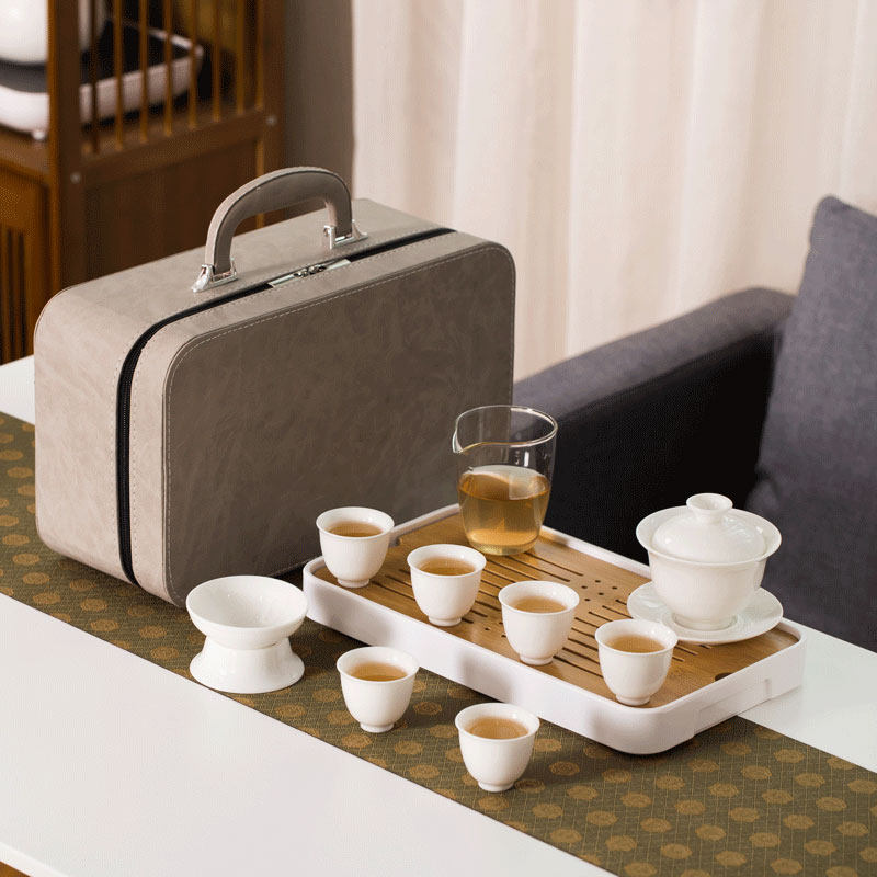 Defied White Porcelain Sheep Fat Jade Cover Bowl Teapot Portable Travel Kung Fu Tea Set Group Home Gift Custom Logo