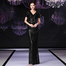 Gonggeli 2021 new autumn mother dress evening dress female banquet socialite noble dress dress long section