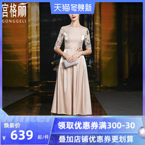 Temperament medium-length dress mother summer mother-in-law to participate in the wedding banquet evening dress young and noble fashion