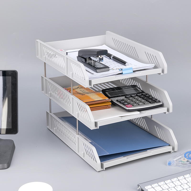 Deli document holder three-layer plastic PP document frame Data file storage black gray blue multi-layer shelf Office 9209Z