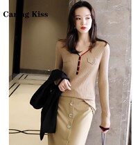 Caring Kiss big G family coloured V-collar strength and thin pit long sleeved beautiful wool knitted