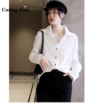 Carling Kiss2022 New Nordic crowdsourced style can be two wearing color-collar color button long sleeve shirt autummy black and white