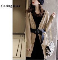 Caring Kiss lazy retro - paste cashmere soft glutinous warm and thin middle grandmother shirt autumn woman