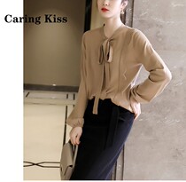 Carling Kiss2020 autumn soft knit shirt small lantern sleeves 16 needle ultra-fine wool floating with needle loom
