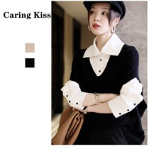 Caring Kiss Fall High Utilization Trendy Out of color Full wool V neckline sensation 10% sleeves knit Machia