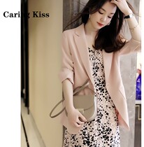 Caring Kiss charming cool and slightly contoured a grain buckle in a long cherry pink acetate suit coat woman