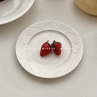 Керамическая тарелка Miss Sugar ins, бытовая плоская тарелка, глубокая тарелка, белая круглая рельефная 10-дюймовая большая обеденная тарелка, посуда для столовой